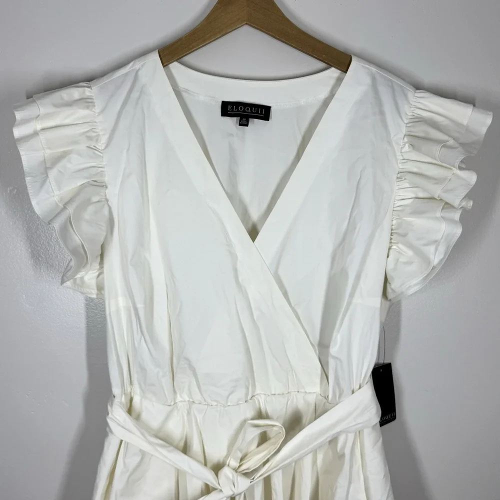 ELOQUII Ivory Tiered Ruffle Mini Wrap Dress‎ Size 20 Bridal Feminine Flattering